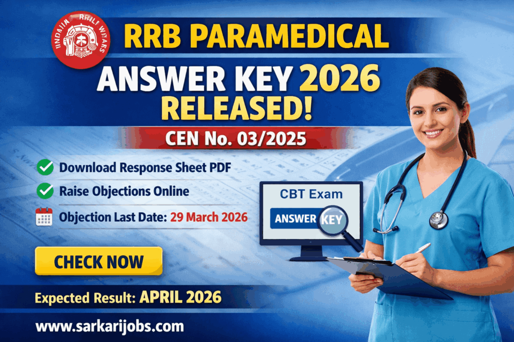 RRB Paramedical Answer Key 2026 released for CEN 03 2025 download response sheet PDF
