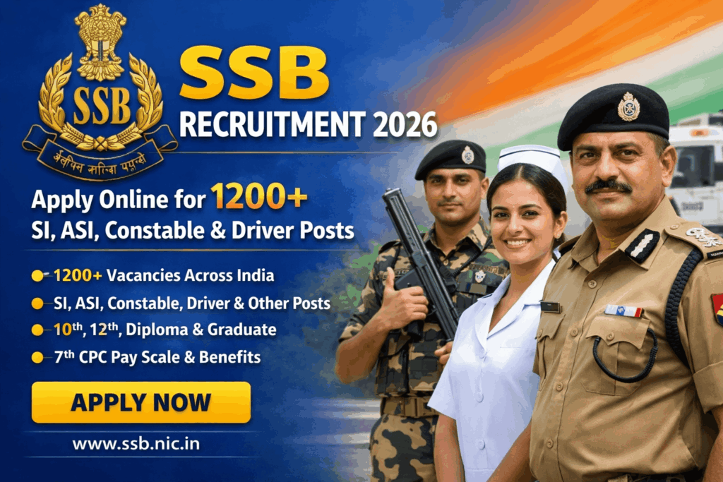 SSB Recruitment 2026 apply online for 1200 plus SI ASI Constable Driver posts